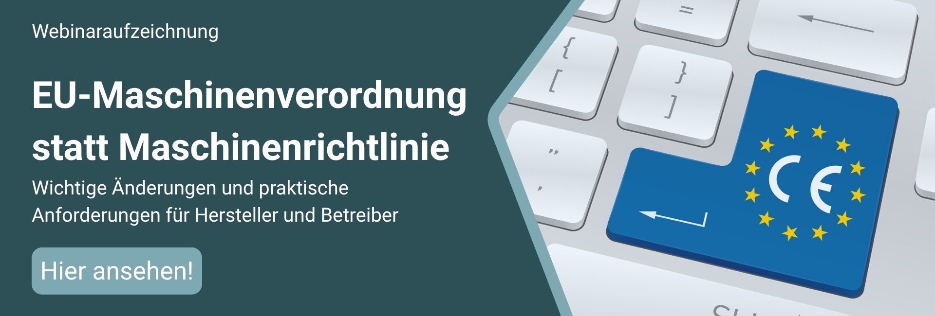 Störer zum Webinar mit dem Thema "EU-Maschinenverordnung statt Maschinenrichtline".